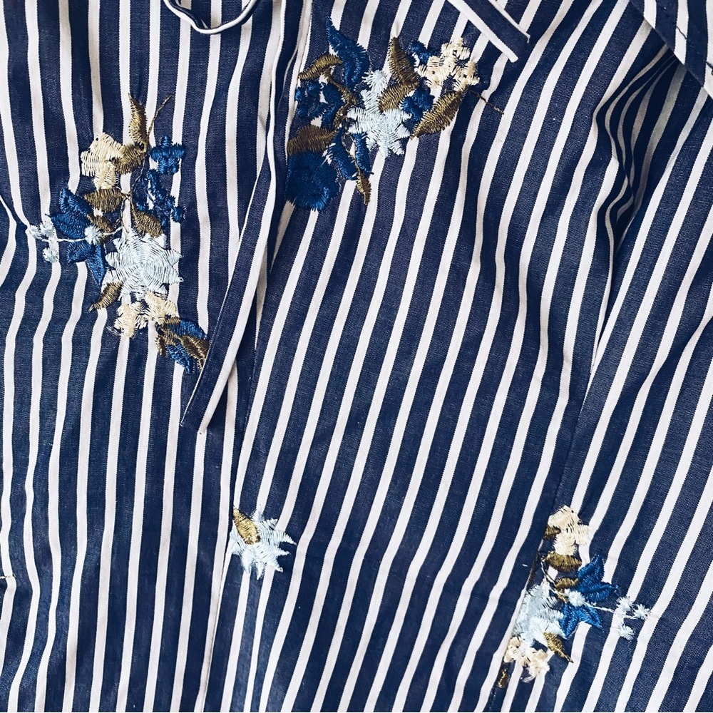 💕NWOT Calvin Klein Embroidery Floral Striped Cotton Cold Shoulder Dixie Prints - Picture 9 of 11